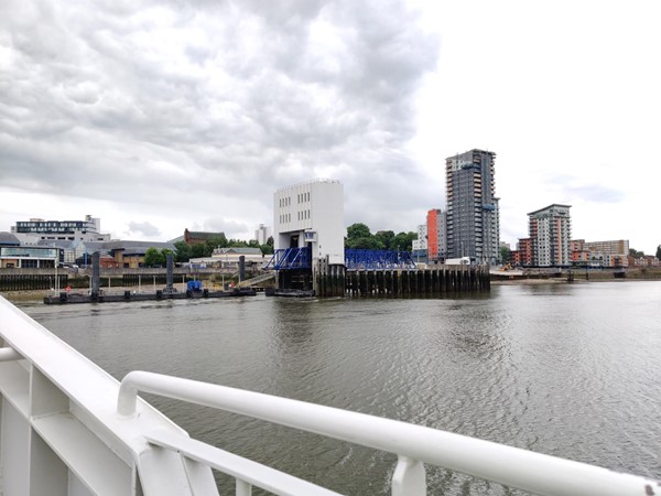 View of the north terminal from the south side of the river