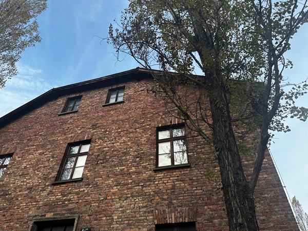 A view looking up at one of the blocks in Auschwitz I