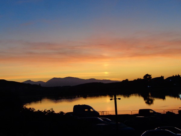 The view at sunset from the deck of the resturant at the Wide Mouthed Frog Hotel, north of Oban.
