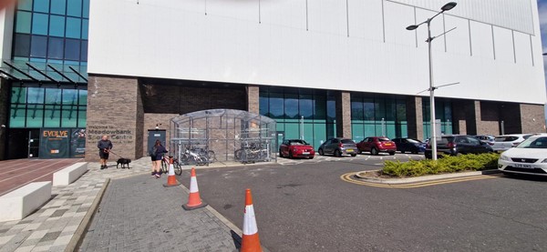Disabled parking bays and bike racks - both close to the entrance.