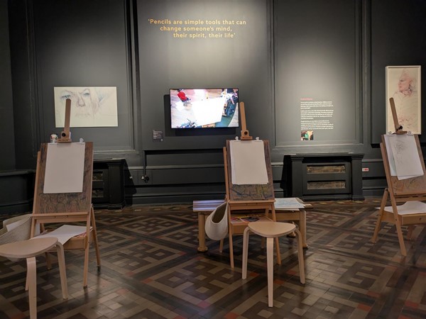 Image of easels and stool