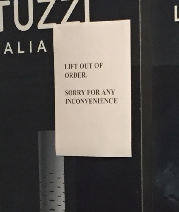 Picture of Jenners Edinburgh - Lift out of order - Close up of the sign