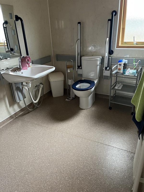 Image of a sink and toilets with grab rails