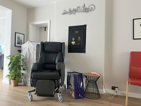 Image of the arm chair in the living room area.