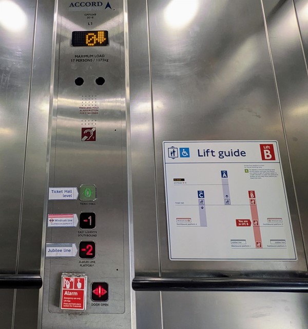 Image of button panel and lift guide inside Lift B