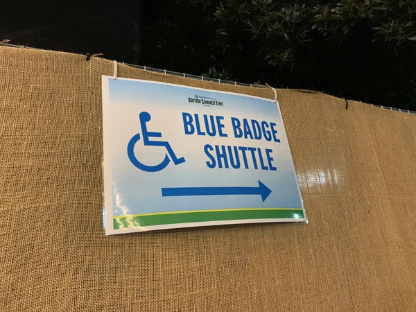 Sign for the Blue Badge Shuttle