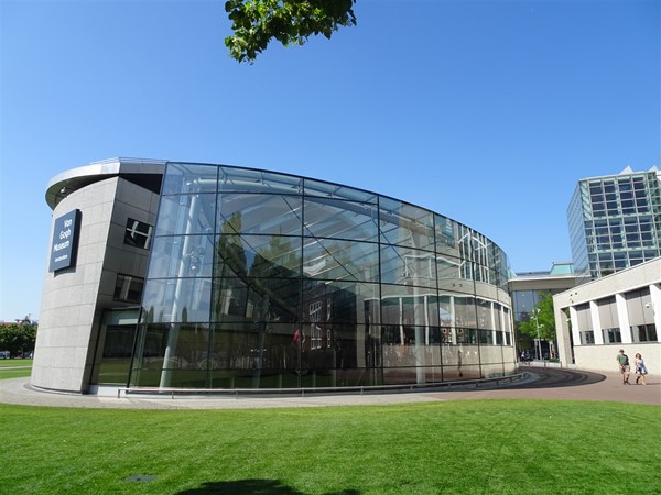 The museum's entrance building is linked with the main gallery by a broad underground corridor