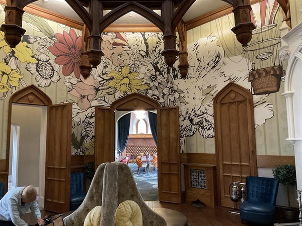 “The Oak room” is where you will enjoy a coffee break during the morning, and later on a afternoon tea, but first of all, look around the three lounges, and particularly Look up at the ceiling at the heart of the lounges,  a really lovely view above you.