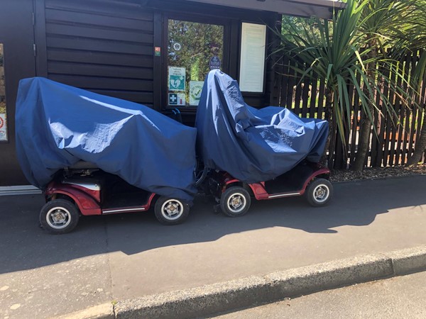 Picture of some covered mobility scooters