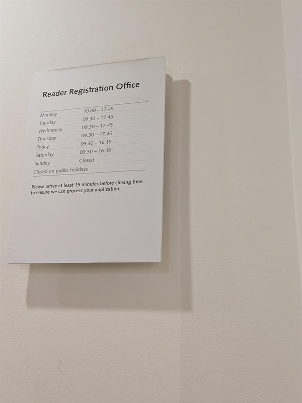 Image of reader registration office opening times