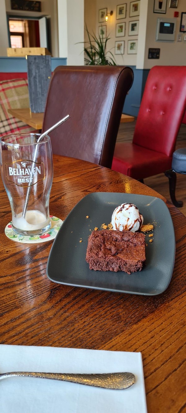 This is dessert, chocolate brownie.