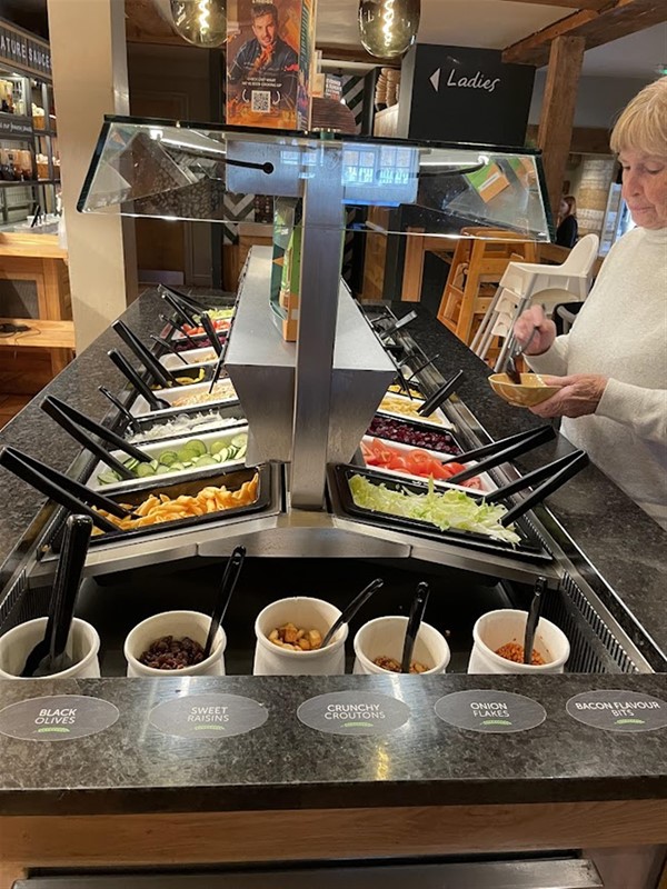 Salad bar on a raised area