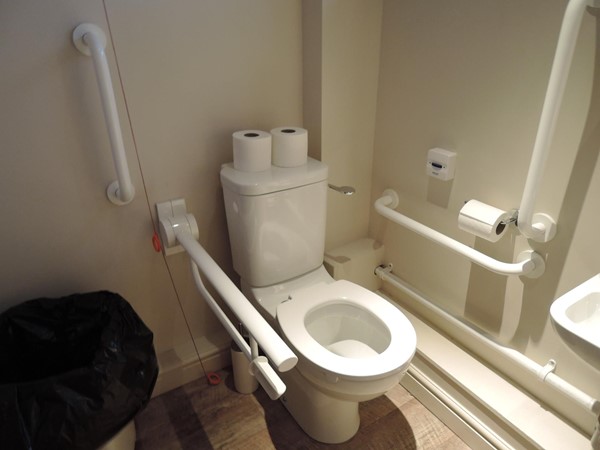 2019 band new accessible toilet with lots of grab rails and emergency cord