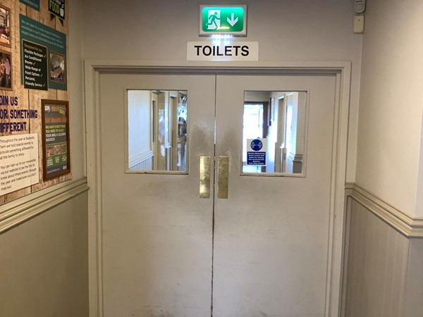 (16) double push door to toilets