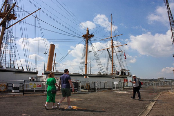 HMS Gannet with ramp to access it. Lovely large area around the ship.