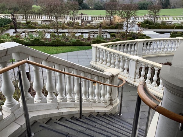 The beautiful balustrades lead to the garden areas, a truly well laid out area, worth investigating perhaps