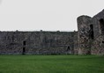 Large grassed area inside the castle walls.