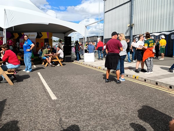 Fan plaza with large curb that had to be navigated to access the stadium