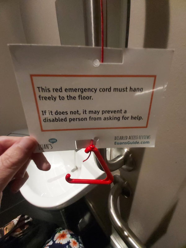 Very short emergency cord with Euan's Guide red cord card