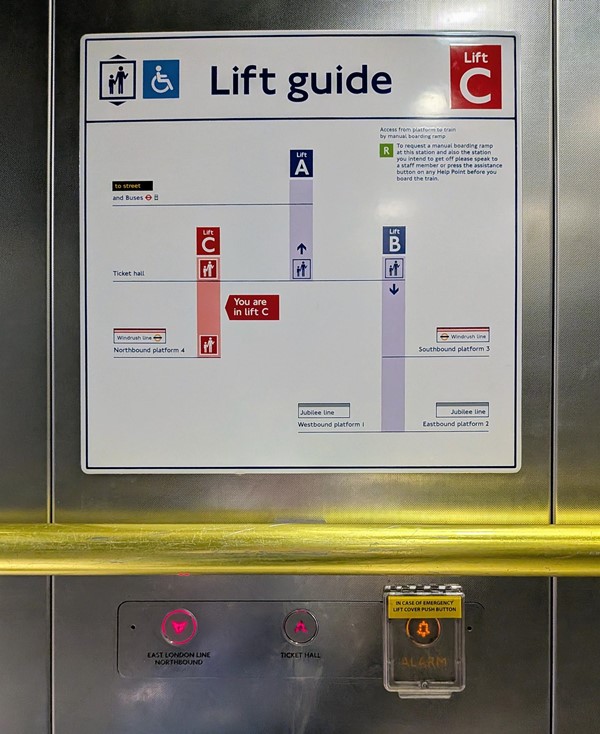Image of button panel and lift guide inside Lift C