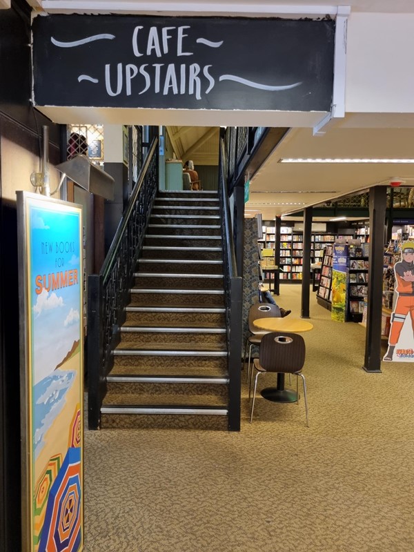 Cafe upstairs sign