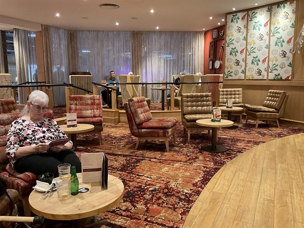 At Studley, one lounge you may enjoy could be the Bar lounge, with its comfortable seating, easy on the eye decorations, and something on the TV that may appeal. General its set on the news channel, but staff will willing change stations if a sports programme you want to watch is showing on one of the other channels.