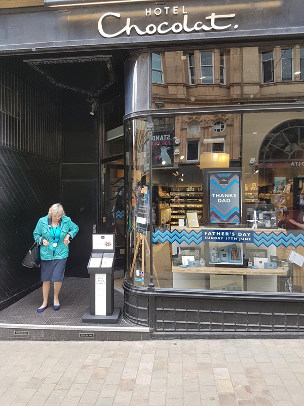 Chocolate shop with step at entrance