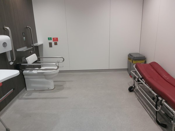 Large accessible toilet in Gatwick airport.