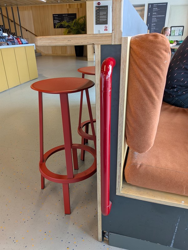 image of the grab rail by the booth benches
