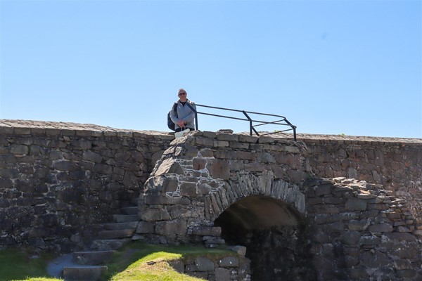 Viewing area which is up a flight of stone steps.