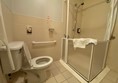 Hotel Bathroom, view of shower cubicle.