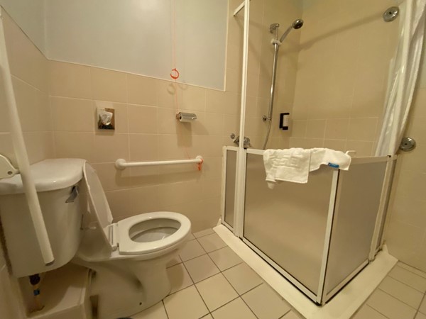 Hotel Bathroom, view of shower cubicle.