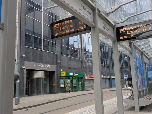 Image of seating and shelter at the tram stop