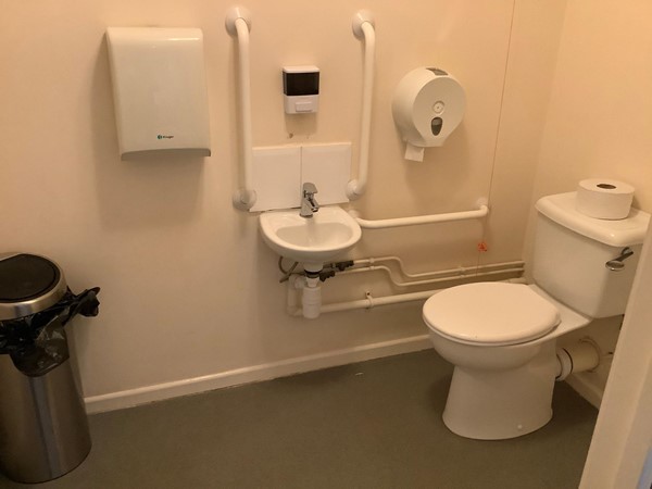 (9) basic toilet with grab rails and pull cord