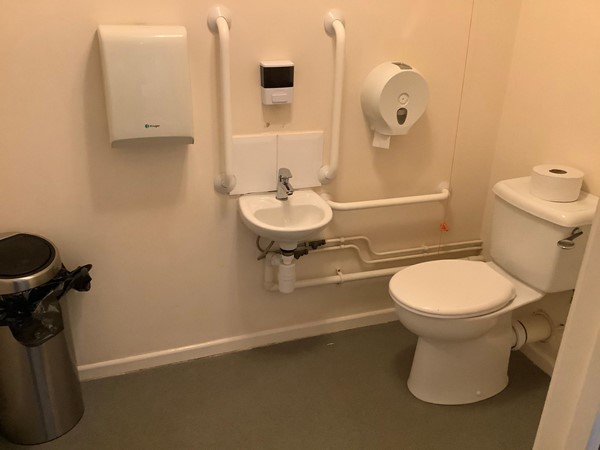 (9) basic toilet with grab rails and pull cord