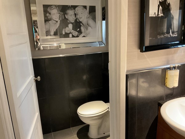 The toilets panelled in black and white