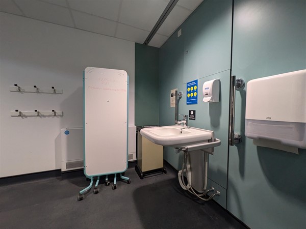 Image of adjustable sink and privacy screen