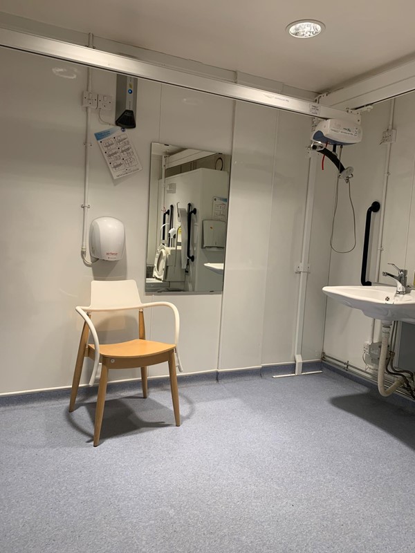 View of hoist and space in Changing Places toilet