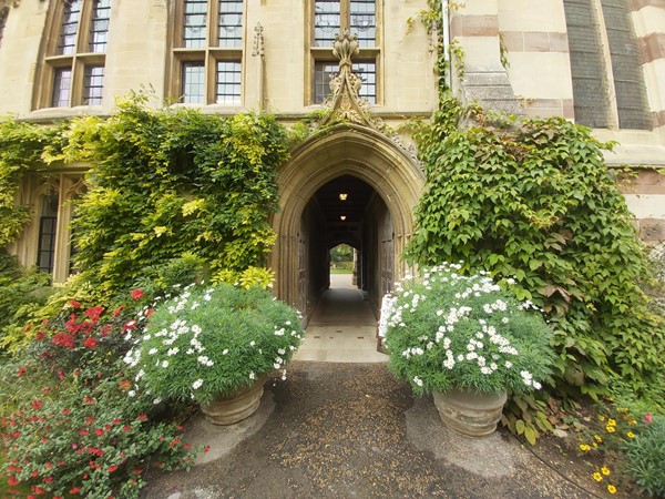 Entrance with foliage