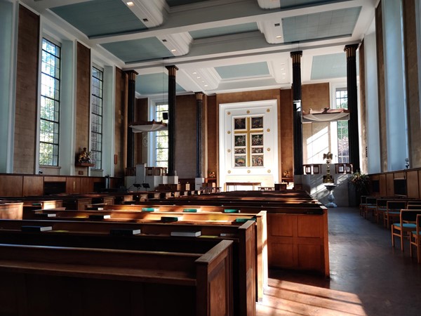 The interior of the church, seen from the west end, looking towards the altar