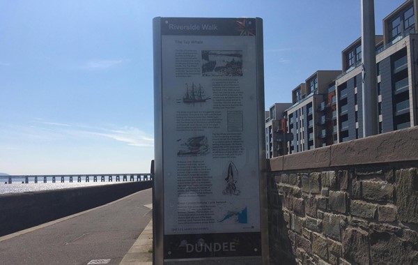 Image showing one of the stands that has the history of Dundee and the Riverside Walk.
