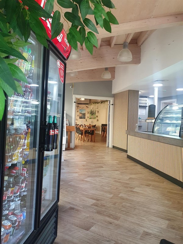 cafe interior, fridge and hot food orders