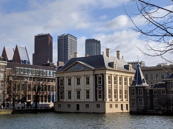 View of the Mauritshuis and the Hofvijfer lake. Pity about the skyscrapers.