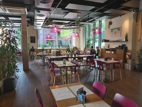 General view of the interior of the restaurant and showing how tables are spaced out