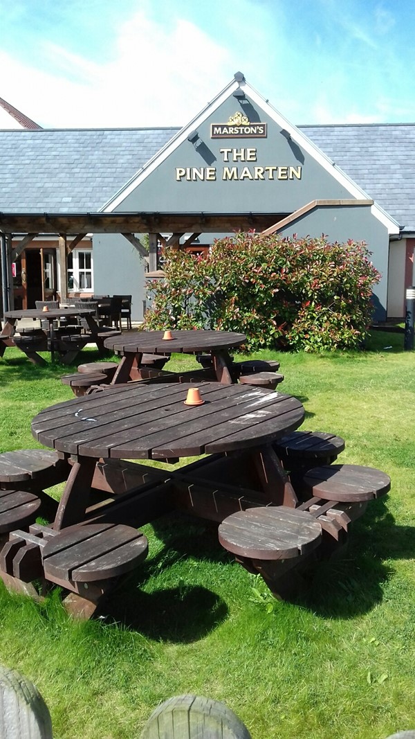 Tables outside the Pine Marten
