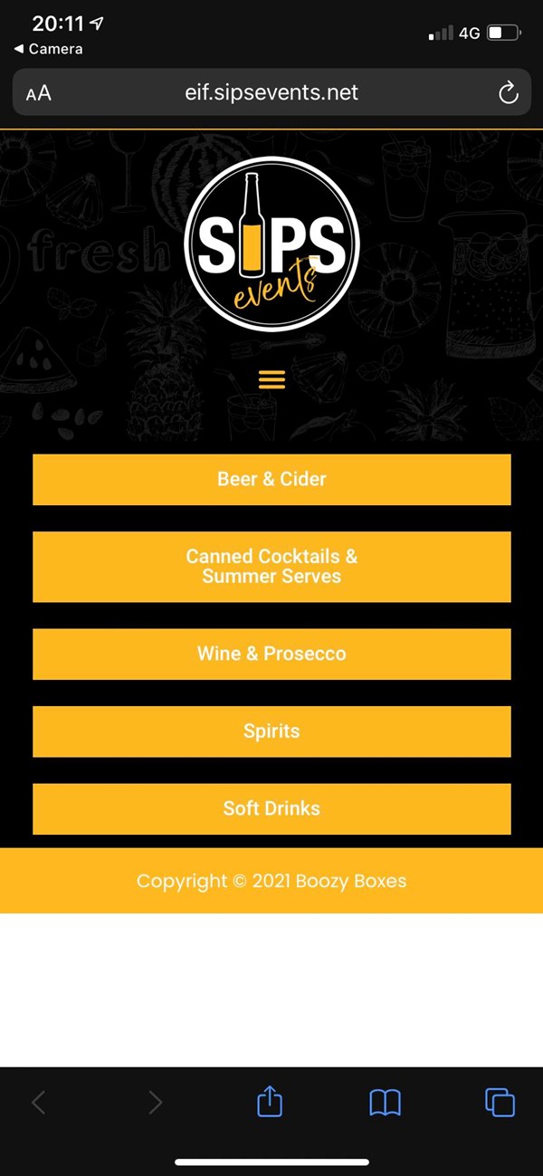 Picture of drinks menu on a mobile phone