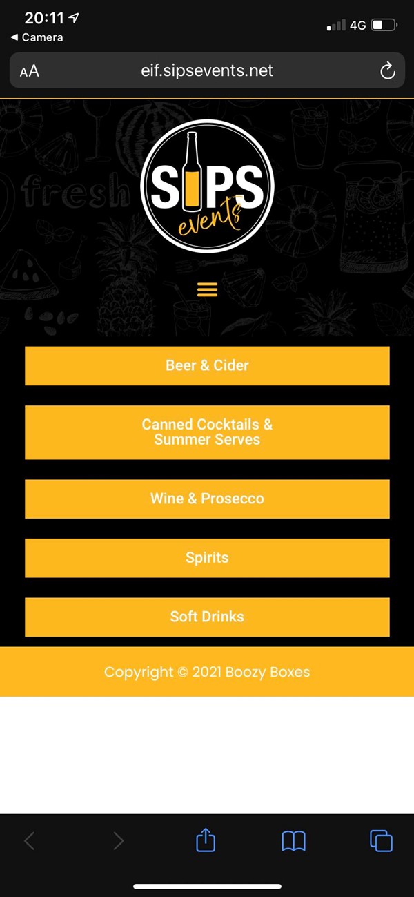 Picture of drinks menu on a mobile phone