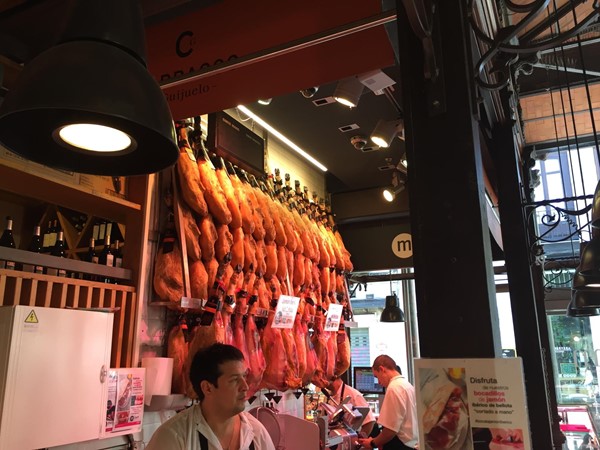 Serrano ham on display