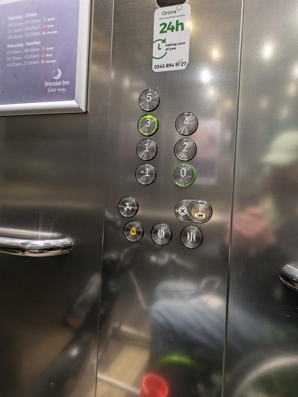 Image of lift access. The lift buttons do not have Braille Markings