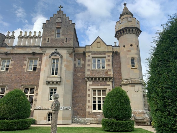 Abbotsford House from the front with the flag tower
